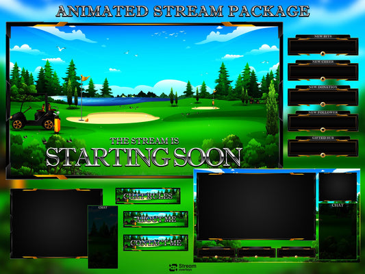 Golf Twitch Overlay Pack | Animated Sports Streaming Package | Stream Package | Gaming Alerts | Starting Soon | Kick Screens | OBS Studio