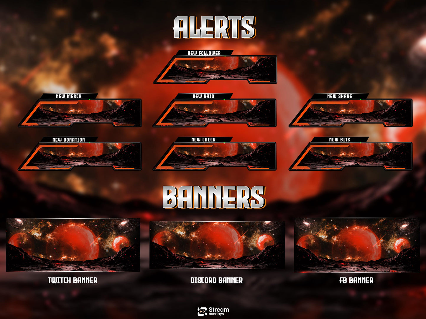 Galaxy Stream Overlay Pack | Animated planet screens | Cosmic Theme | Starting Soon BRB & Alerts | Animated Scenes | Gaming Panels | Sci Fi