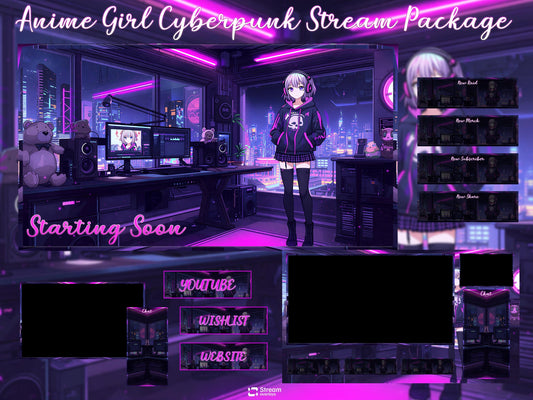Cyberpunk Twitch Overlay | Neon Gaming Room | Anime Stream Overlays | Gamer Streams | Animated Streaming | Girl Package | Twitch Screens