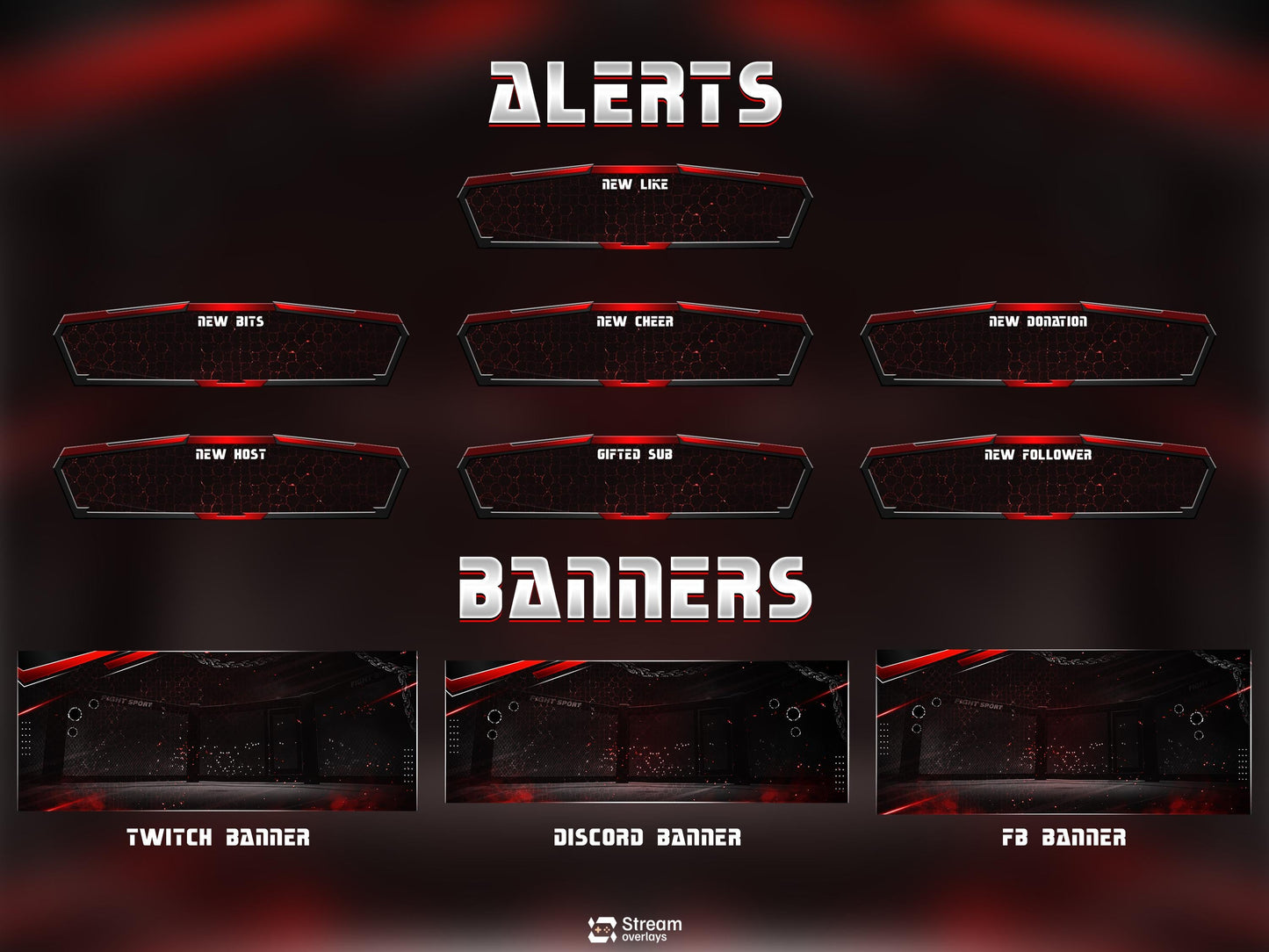 Chain Esports Twitch Overlay Pack| Boxing Stream | Red & Black Animated Scenes | MMA Streaming Screen | Twitch Alerts | Starting Soon, Panels