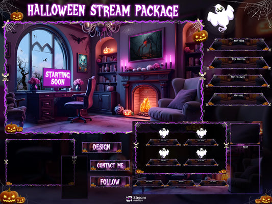 Animated Halloween Twitch Stream Pack, Spooky Halloween OBS Overlay, Kawii Stream package, Spooky Twitch Overlay Package, Cute Ghost Overlay