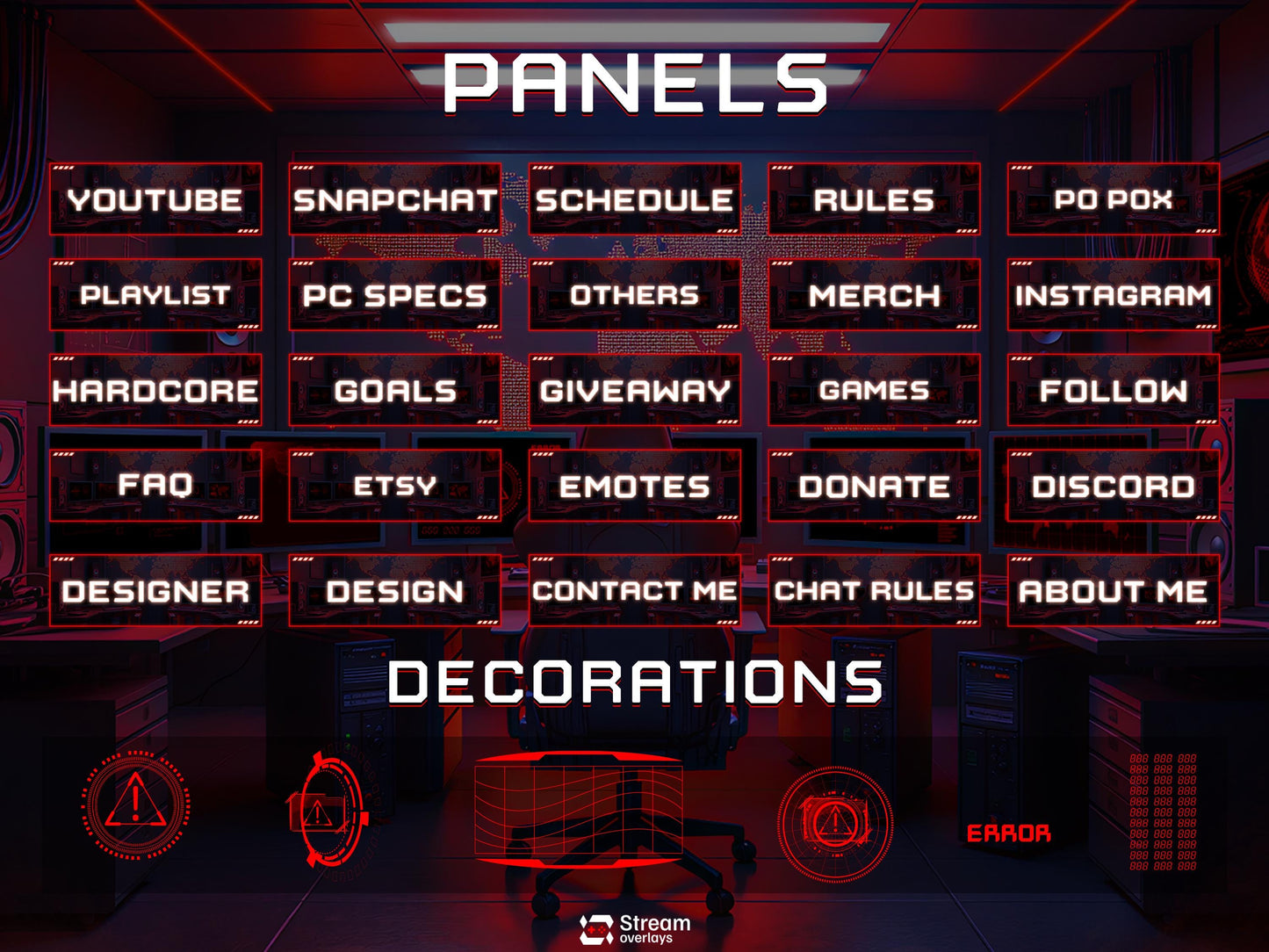 Hacker Room Twitch Overlay | Red Gaming Room | Secret Control Room Stream Overlays | Gamer Streams | Animated Streaming | Screens | Panels