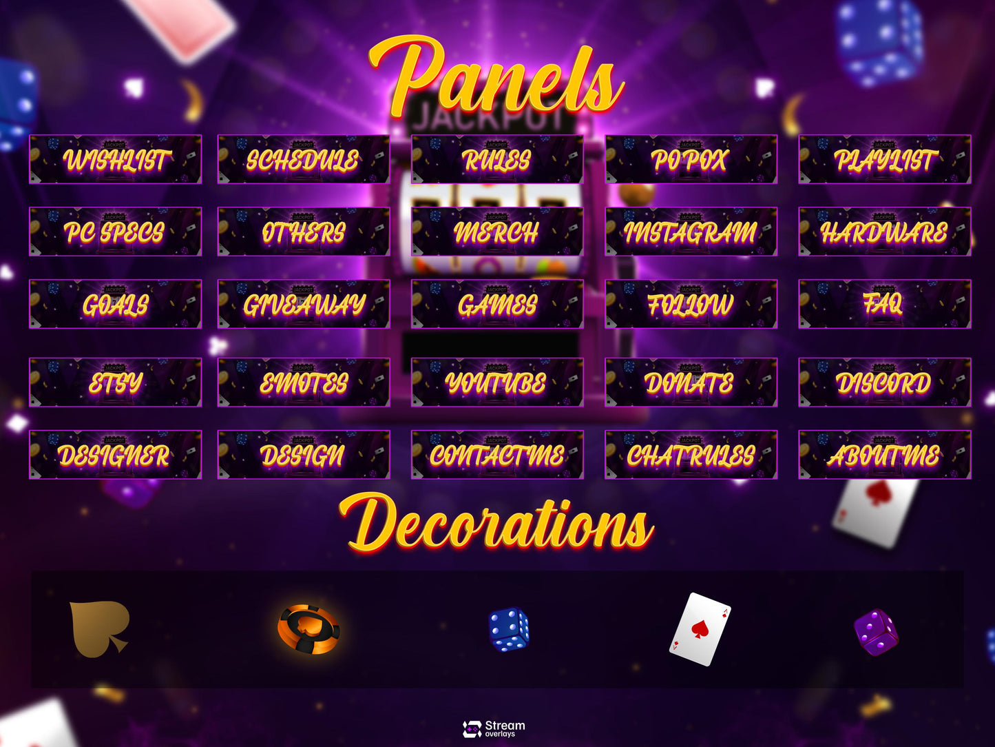 Slot Machine Stream Package | Casino Twitch Overlay Pack | Gambling Stream Overlays | Neon Jackpot Cards Screens & Alerts for Kick, Youtube