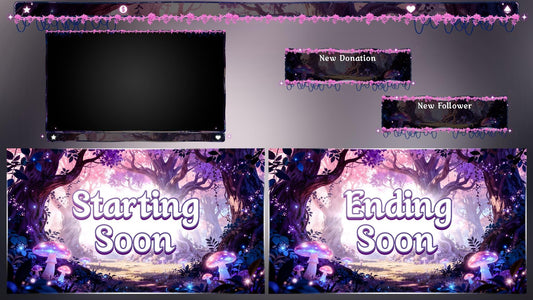 Sakura Forest Twitch Overlay Pack | Fantasy Woodland Stream Screens | Magical Anime Style | Animated Alerts & Facecam