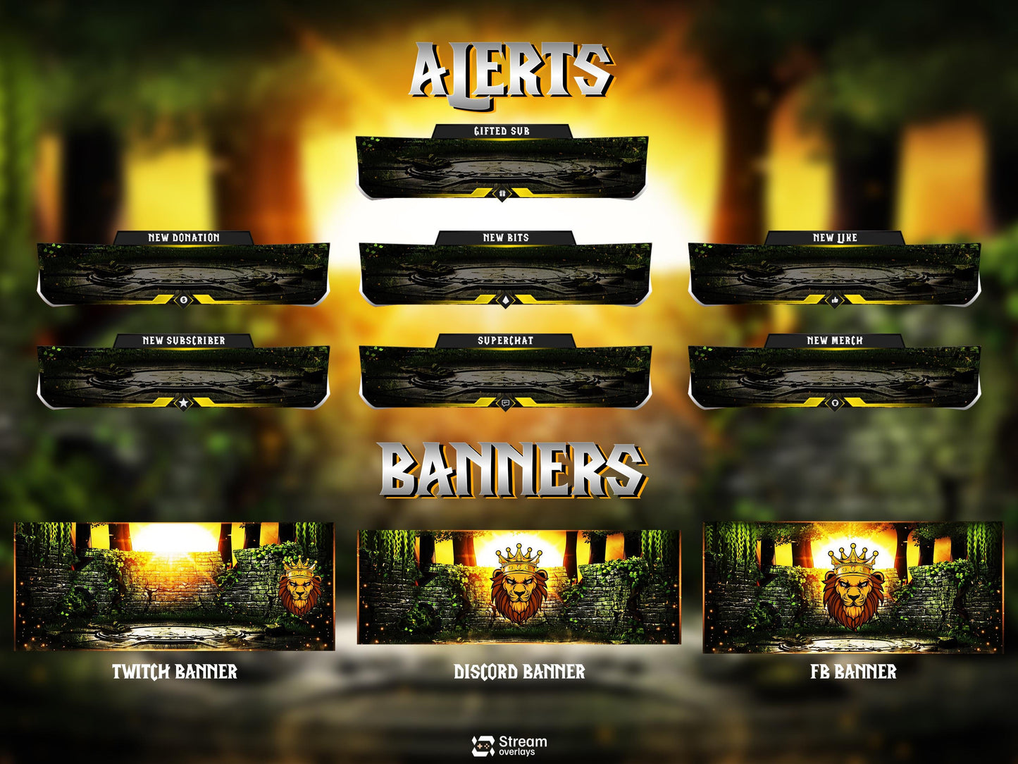 Forest Animated Overlay | Lion Jungle Stream Pack | Fantasy Scenes | Animate Twitch Screens | Panels | Nature Streaming Package | Alerts