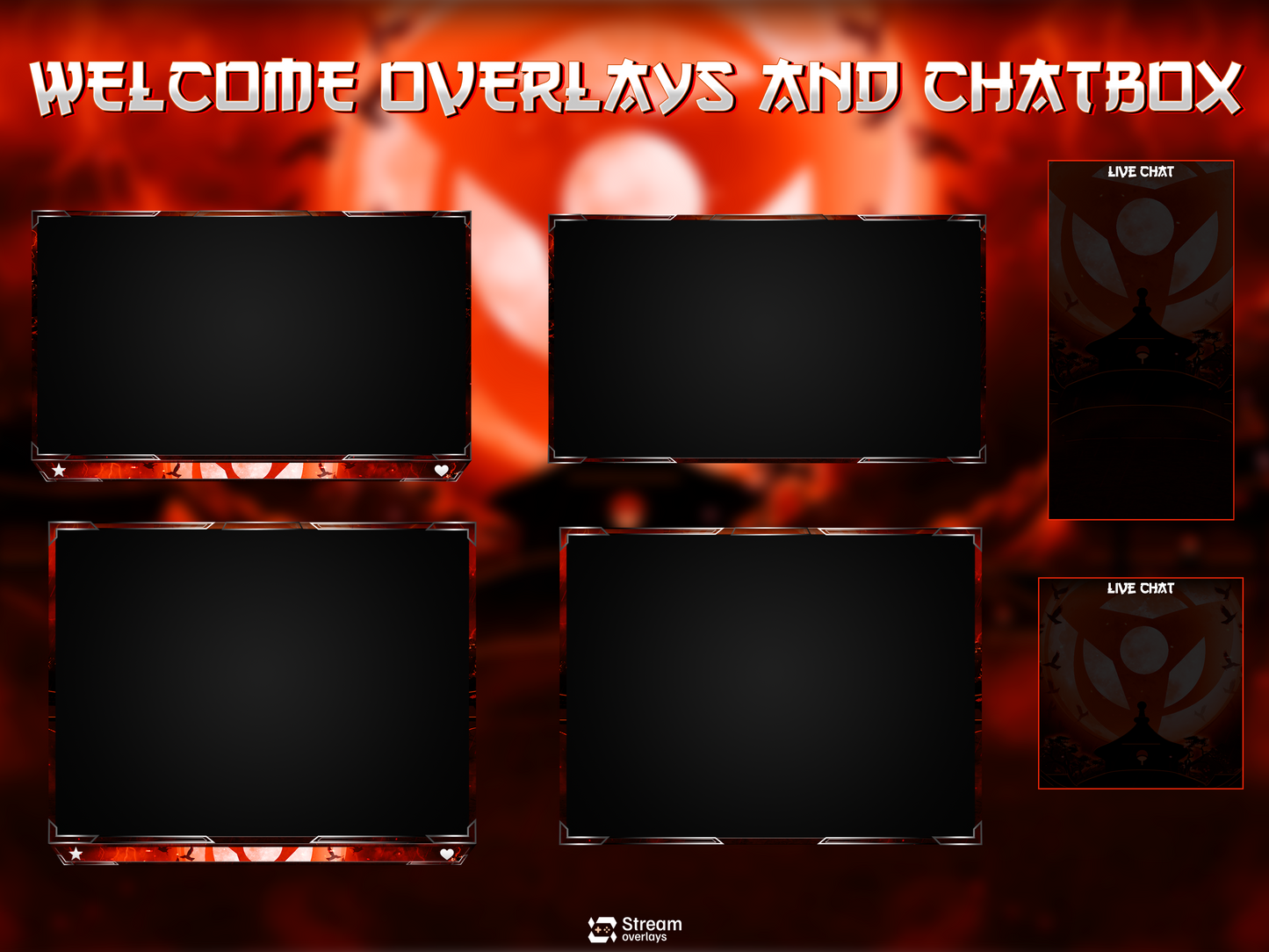 Dark Anime Twitch Overlay | Animated Samurai Theme | Warrior Stream Pack | Japanese Overlays | Ninja Streaming Package, Mangna Gaming Panels
