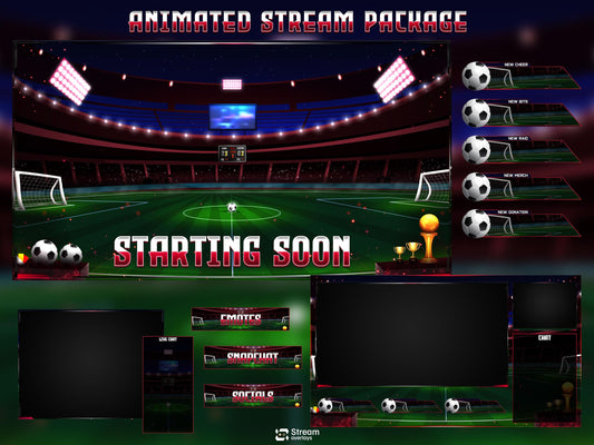 football Stream Overlay Pack | Animated Soccer Stream Screens | Sport Arena Theme | Stadium Overlays | Soccer Streamers | Twitch Alerts