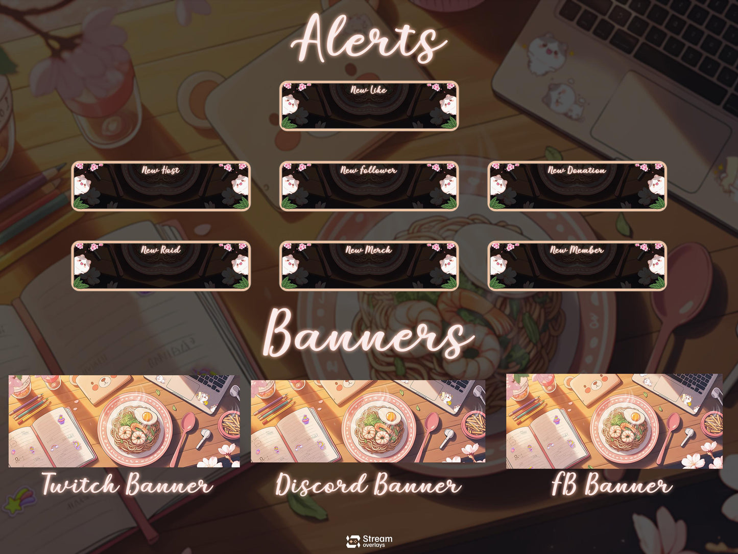 Cozy Bear Twitch Overlay Pack | Kawaii Stream Screens | Pastel Desk Theme | Cozy Starting Soon BRB Ending & Alerts