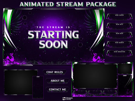 Dark Purple Twitch Overlay | Animated Gaming Stream | Neon Streams Screens | Starting Soon BRB & Alerts | Streaming Scenes | Gaming Panels