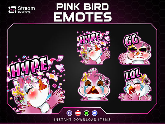 Pink Kawaii Bird Emotes & Stickers | Cute Female Bird Stream | Flying Bird Emotes | Baby Bird Twitch Emotes for Discord Kick YouTube Stream