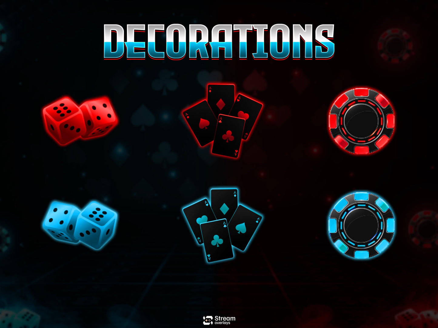 Poker Cards Stream Overlay Pack | Kick Stream | Card Game | Red Blue Neon Gambling Theme | Twitch Assets | Casino Overlay Dice Gaming