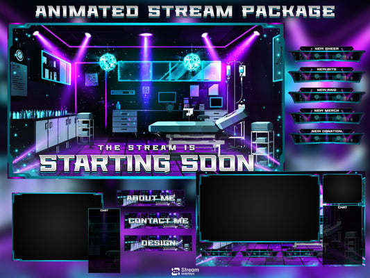 Cyber Hospital Twitch Overlay Pack | Neon Surgery Stream Package, Sci-Fi Lab OBS Animated Overlay , Futuristic Lab Stream Twitch Panels Kick