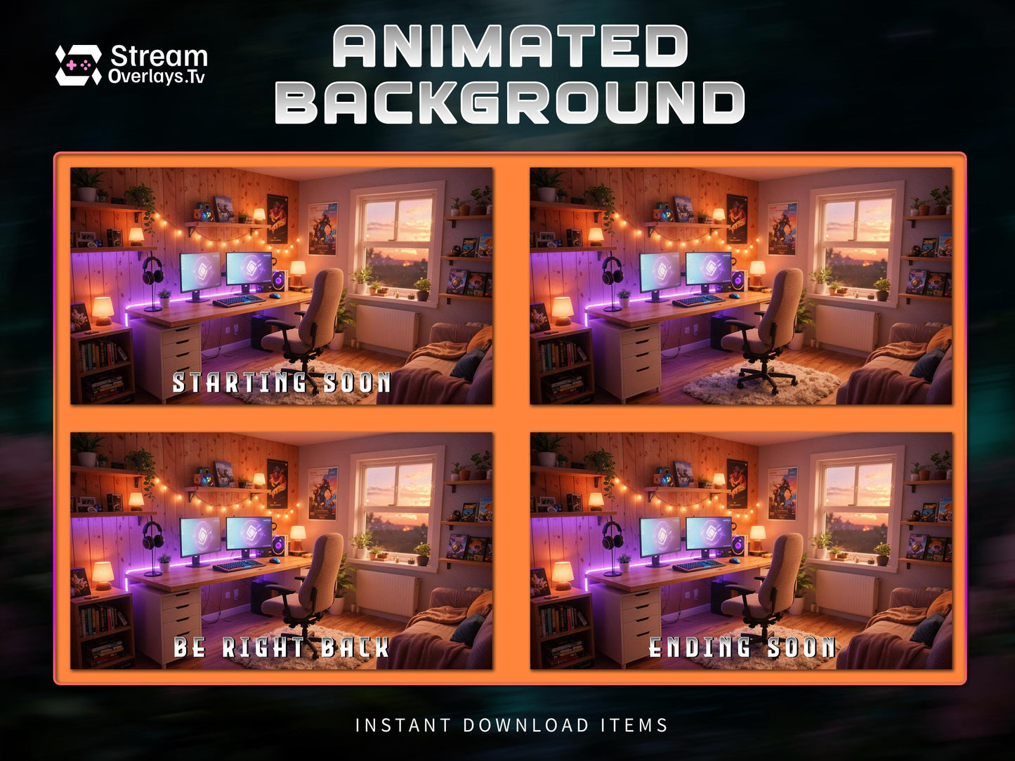 Cozy Neon Gaming Room Animated Stream Background (Digital Download)
