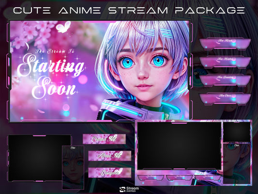 Anime Girl Twitch Overlay | Cute Streaming Pack | Sakura Stream Screen | Animated Overlays | Cherry Blossom Theme | Twitch Alert | Cozy Vibe