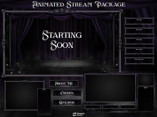 Elegant Theater Twitch Overlay Pack | Animated Dark Stage Curtain Stream Package, OBS Overlay, Twitch Panels, Stream Alerts | Kick & YouTube