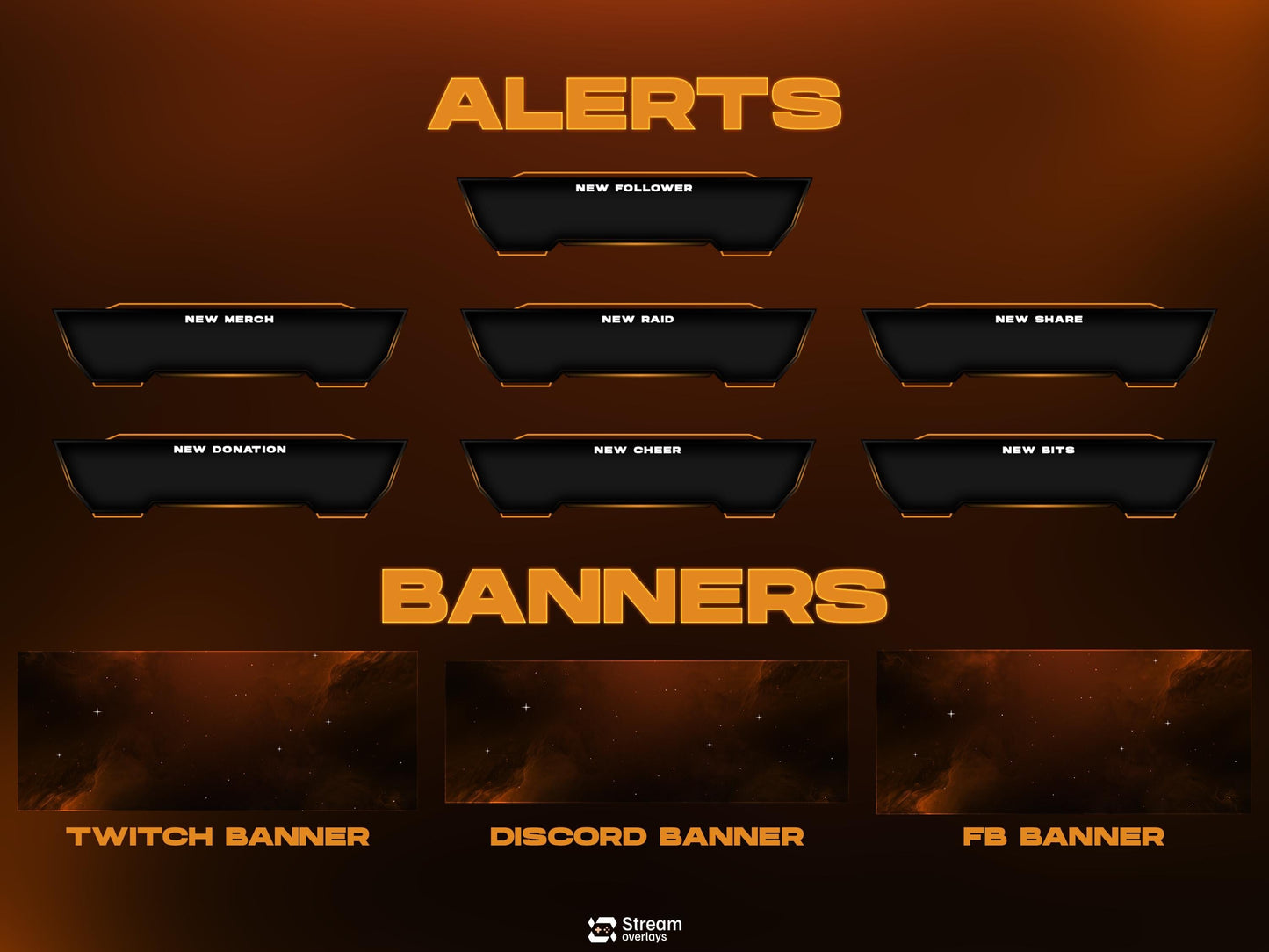 Cosmic Twitch Overlay | Space Gaming Stream | Orange Animated Pack | Nebula Streaming Scenes | Gaming Panels | Galaxy Theme | Streams Screen