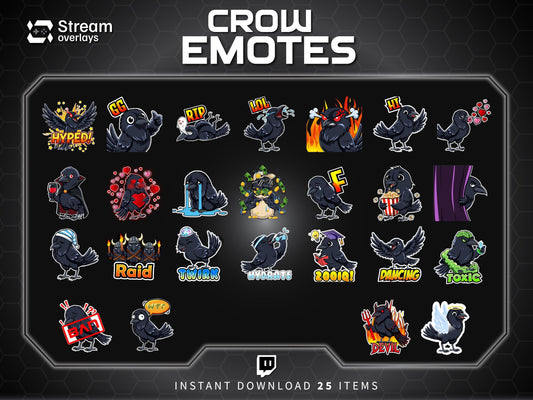 25 Raven Crow Twitch Emotes | Gothic Spooky Emojis (Digital Download)