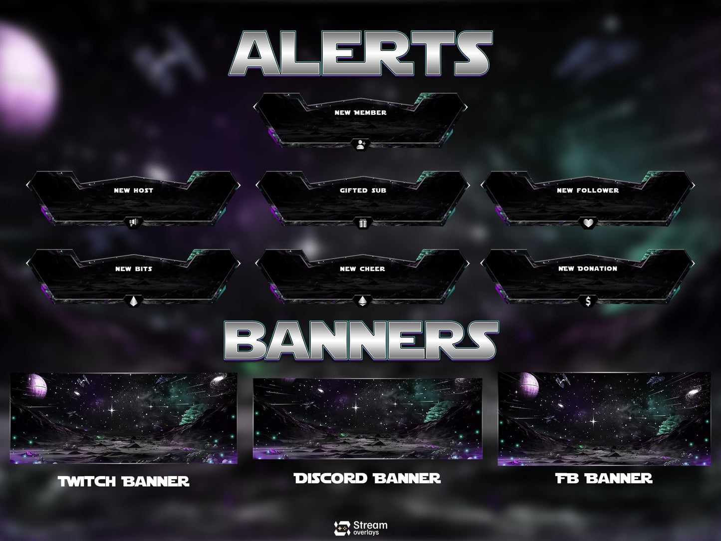 Space Galaxy Twitch Overlay Pack Animated | Sci Fi Stream Screens Cosmic Theme | Cyber Starting Soon Alerts Panels OBS Kick YouTube Overlay