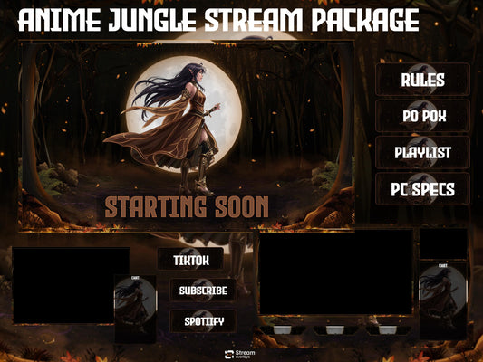 Anime Jungle Twitch Overlay | Forest Stream Package | Animated Streaming Pack | Fantasy Stream Screens | Alerts | Panels | Gaming Overlays