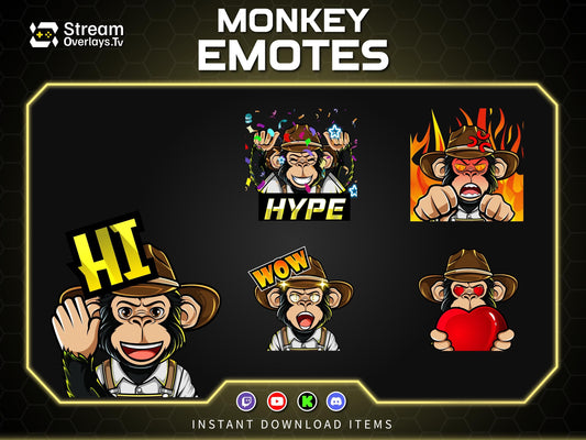 Cowboy Monkey Emotes, Farmer Chimp Emojis, Explorer Chimp Emote Pack, Gamer Ape Stickers, Zoo Monkey Streamer, Twitch, Discord, Kick