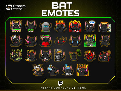 25x Spooky Bat Twitch Emotes | Animated & Static (Instant Download)
