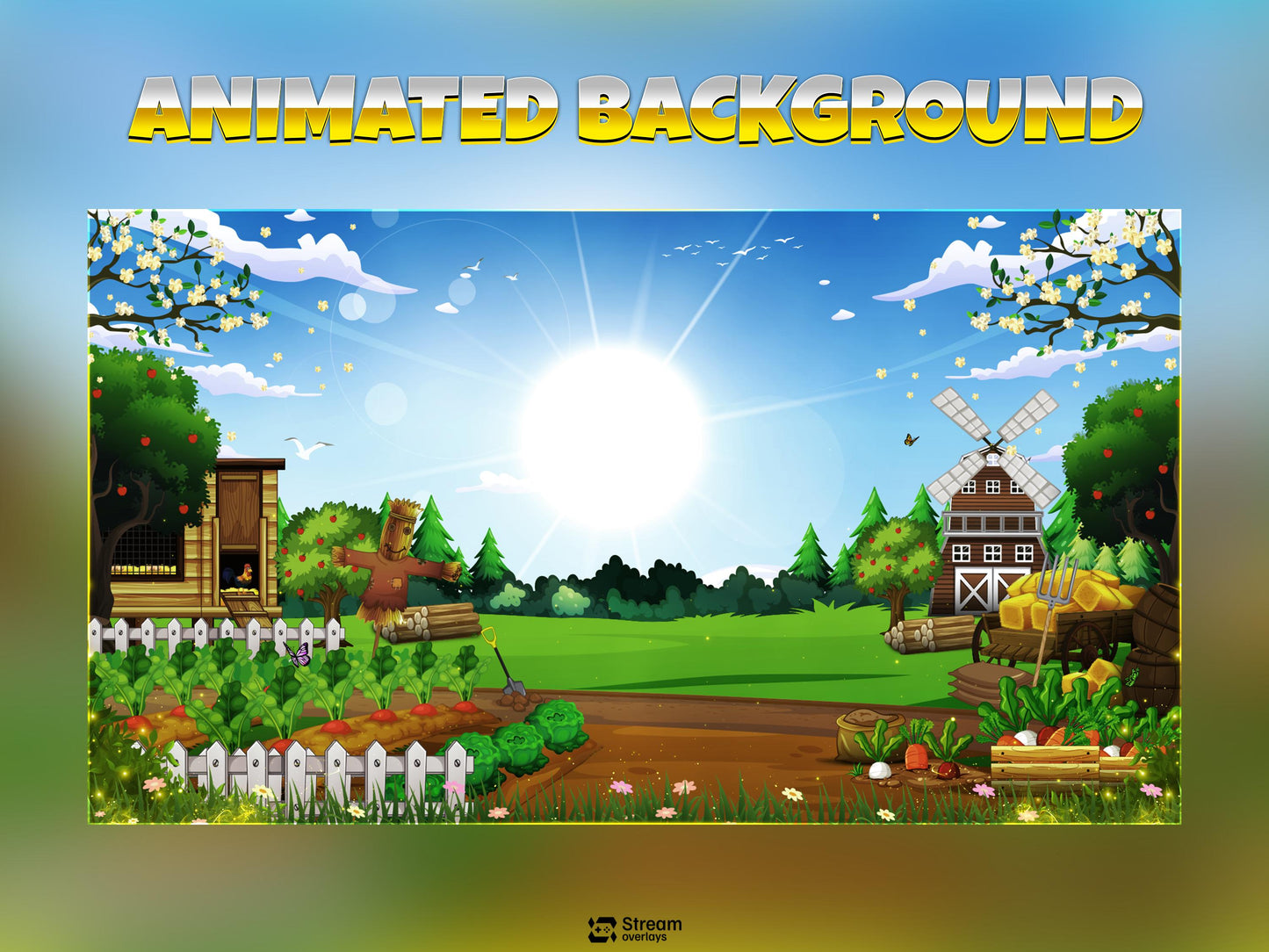 Farm Cute Game Overlay | Nature Stream Pack | Cozy Scenes | Animate Twitch Screens | Panels | Nature Streaming Package | Alerts,Sunny Stream