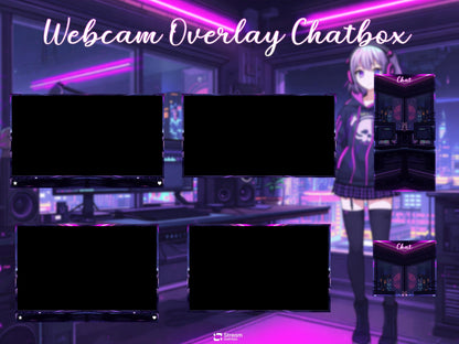 Cyberpunk Twitch Overlay | Neon Gaming Room | Anime Stream Overlays | Gamer Streams | Animated Streaming | Girl Package | Twitch Screens