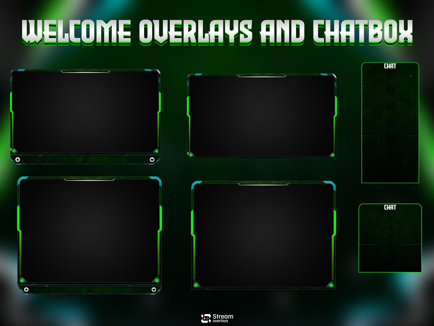Cyberpunk Neon Green & Teal Tactical Design | Sci-Fi Tech Streamer Overlay | Radar Animated Twitch Stream Overlay Package | Full OBS Setup