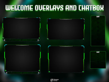 Cyberpunk Neon Green & Teal Tactical Design | Sci-Fi Tech Streamer Overlay | Radar Animated Twitch Stream Overlay Package | Full OBS Setup