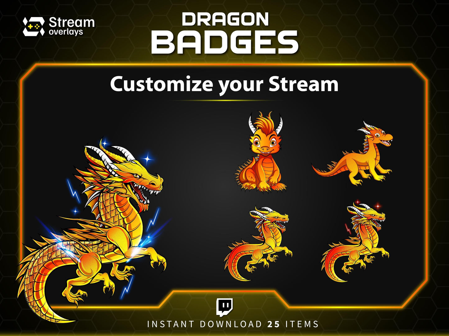 Dragon Sub Badges Bundle: Twitch, YouTube, Discord (Instant Download)