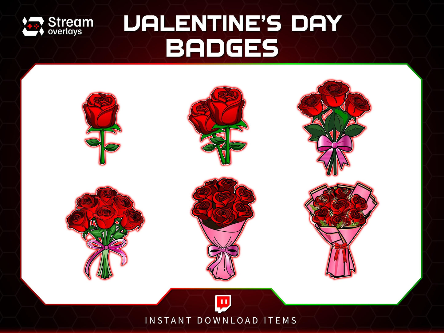 Valentine's Day Sub badges | Rose & Flower Subscriber Badge | Bouquet Twitch stickers| Romantic Loyalty Stickers, Love Streamer Discord Kick