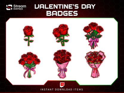 Valentine's Day Sub badges | Rose & Flower Subscriber Badge | Bouquet Twitch stickers| Romantic Loyalty Stickers, Love Streamer Discord Kick
