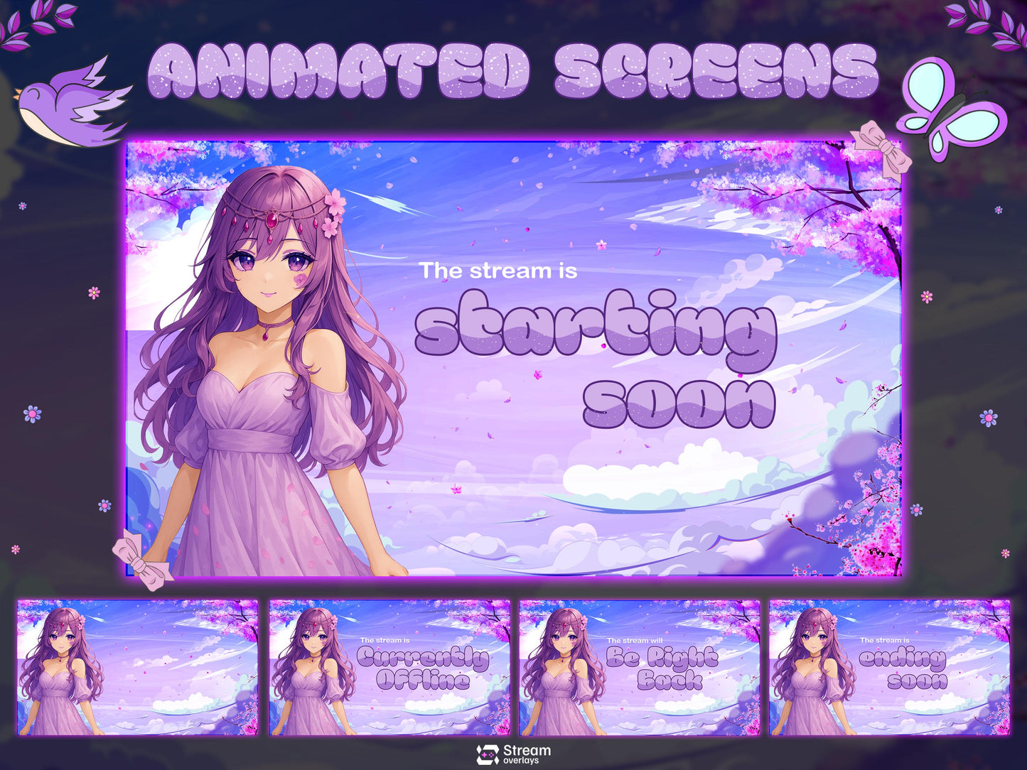 Anime Girl Twitch Stream Pack, Sakura Stream Overlay, Vtuber Girl OBS Overlay, Kawii Stream, Mystical Stream Bundle, Pastel Fantasy Stream
