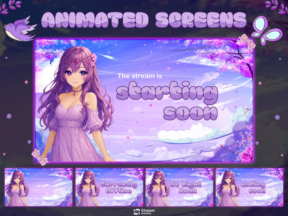 Anime Girl Twitch Stream Pack, Sakura Stream Overlay, Vtuber Girl OBS Overlay, Kawii Stream, Mystical Stream Bundle, Pastel Fantasy Stream