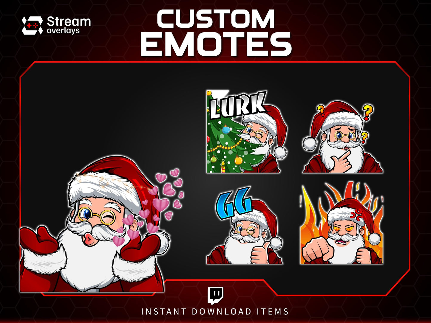Santa Twitch Emotes | Christmas Streamer Emotes (PNG, Instant Download)