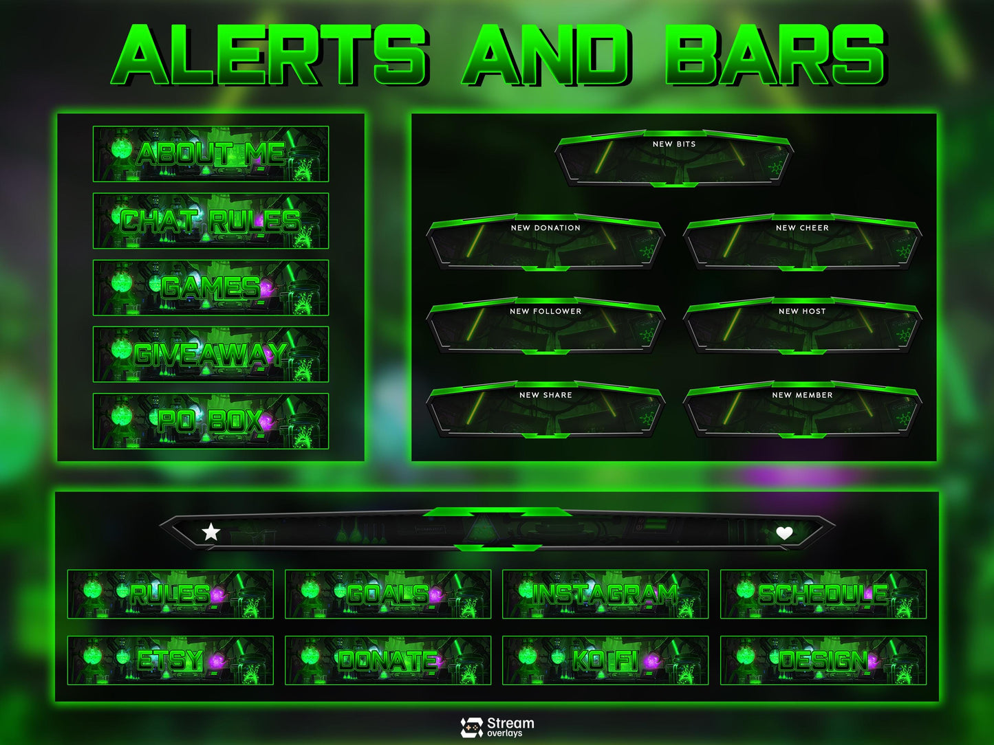 Sci-Fi Toxic Laboratory Twitch Overlay, Futuristic Neon Lab Stream Overlays, Cyberpunk Lab Stream, OBS Green Overlay Toxic Experiment Lab