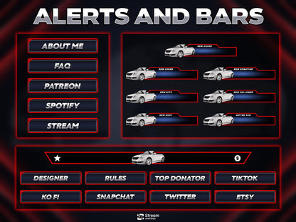 Car overlay pack | Animated Racing Stream Screens | Sport Car Theme | Gaming Overlays | Racers | Twitch Alerts | Panels | Auto Speed Pack