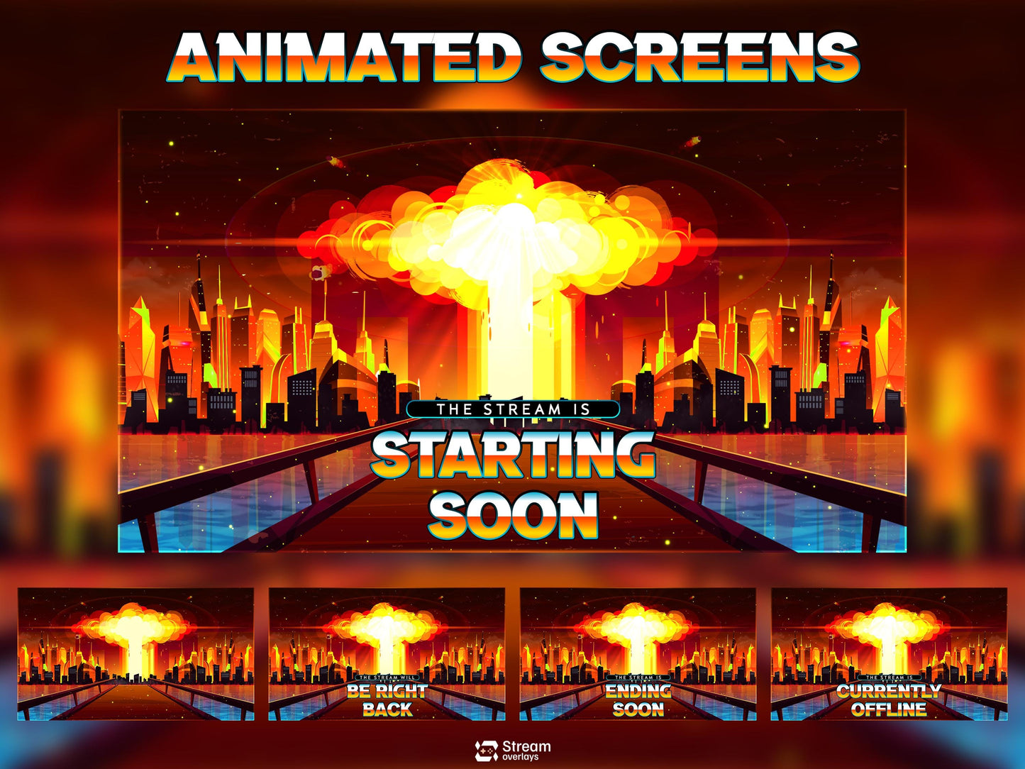 Atomic Explosion Stream Package, Nuclear Blast Twitch Overlay, Cyberpunk City Fire Overlays, Dystopian Stream Apocalypse City OBS Streamlabs