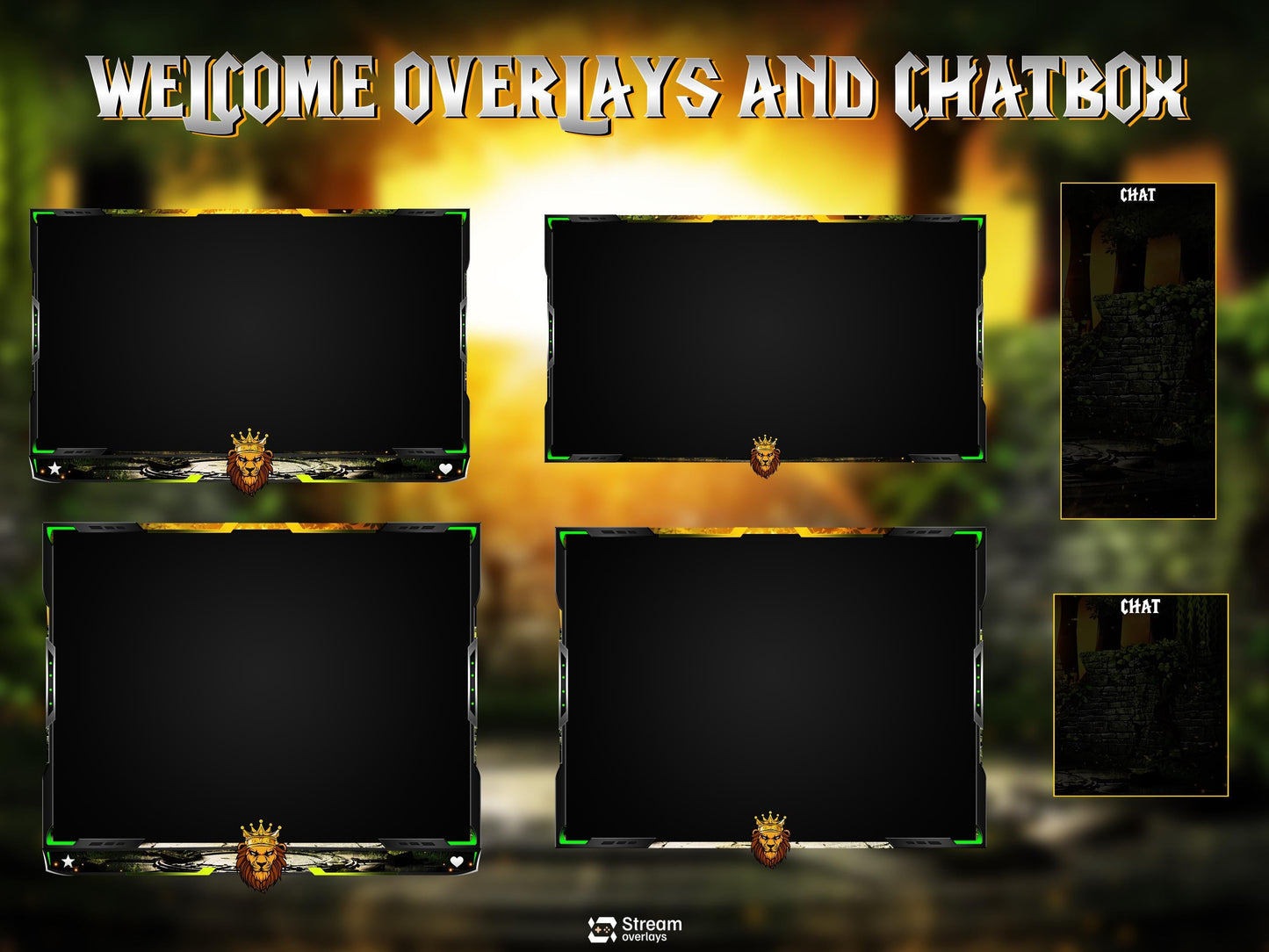 Forest Animated Overlay | Lion Jungle Stream Pack | Fantasy Scenes | Animate Twitch Screens | Panels | Nature Streaming Package | Alerts