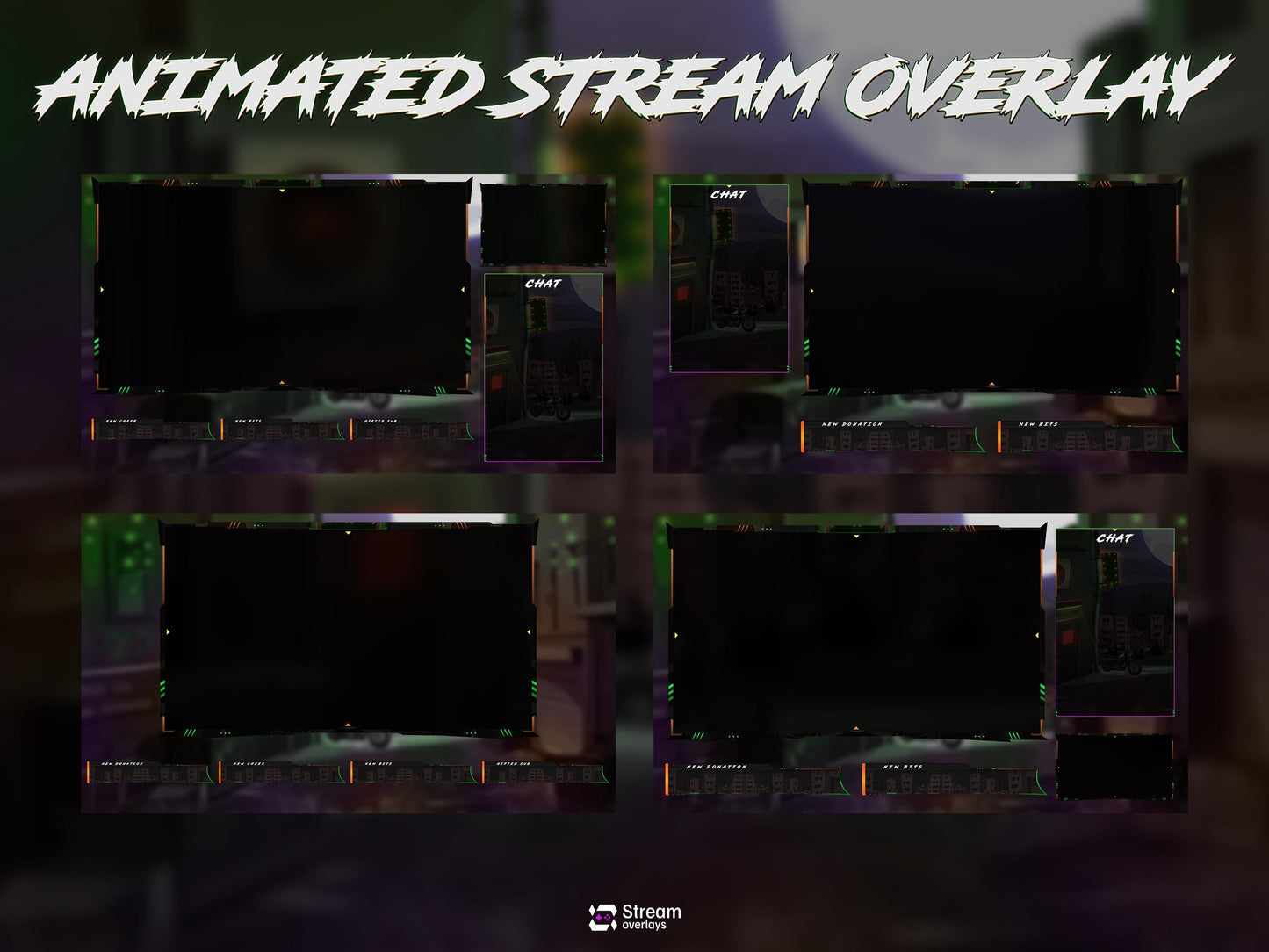 Dark Stream overlay Package | Biker Motorcycle Theme | Night City Twitch Pack | Animated Twitch Overlays | stream screens | Twitch Alerts