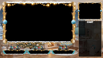 Christmas Kawaii Gaming Room Twitch Overlays Pack | Snow Fireplace | Christmas Tree Holiday Live Stream | Gift for Gamer | Game Room Decor