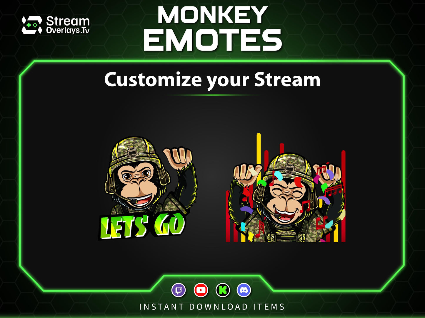 Soldier Monkey Emotes, Farmer Chimp Emojis,military Chimp Emote Pack, Gamer Ape Stickers,  Zoo Monkey Streamer, Twitch, Discord, Kick