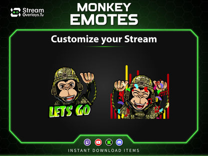 Soldier Monkey Emotes, Farmer Chimp Emojis,military Chimp Emote Pack, Gamer Ape Stickers,  Zoo Monkey Streamer, Twitch, Discord, Kick
