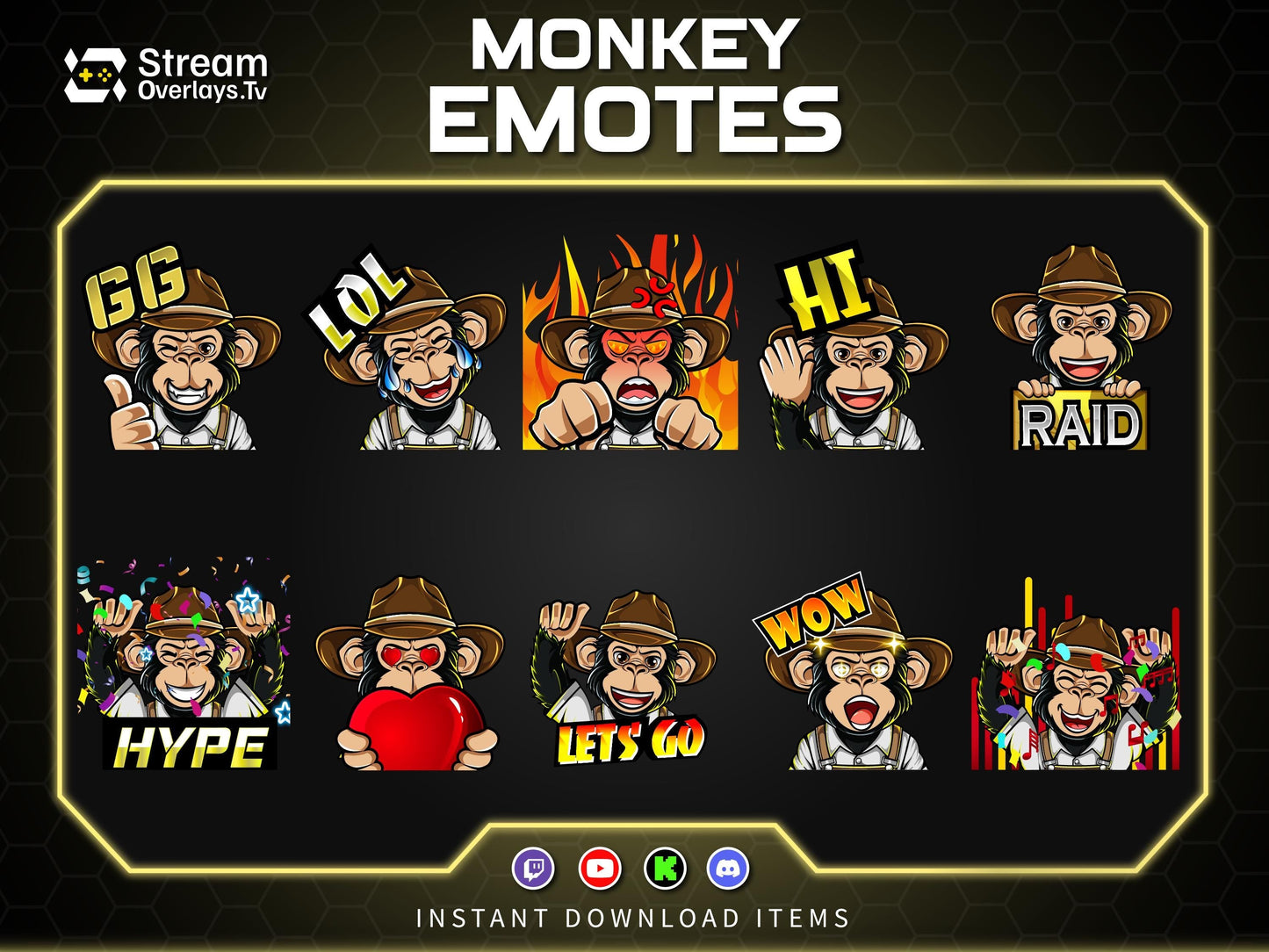 Cowboy Monkey Emotes, Farmer Chimp Emojis, Explorer Chimp Emote Pack, Gamer Ape Stickers,  Zoo Monkey Streamer, Twitch, Discord, Kick