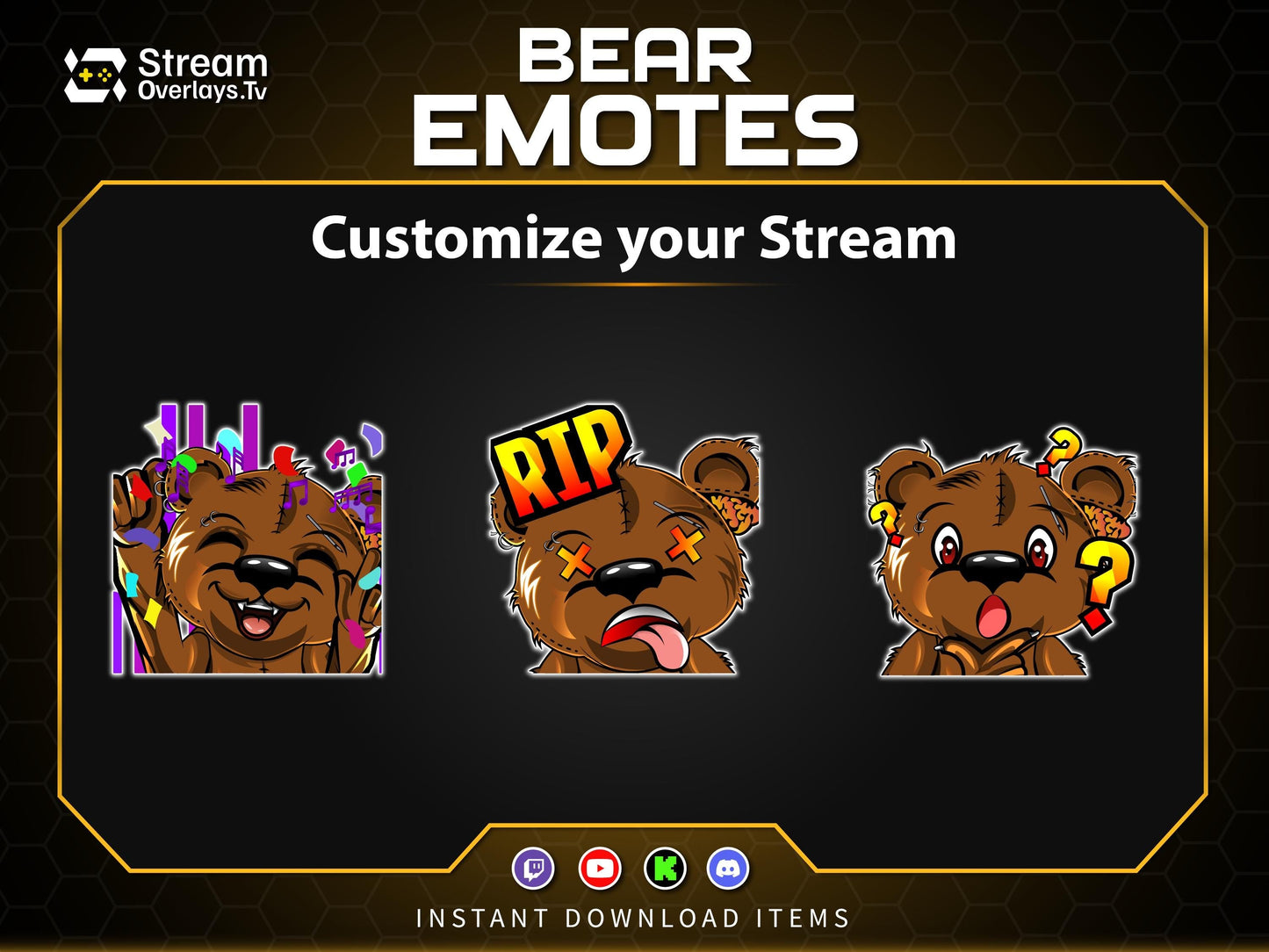 Bear Twitch Emotes Pack | Cute Bear Emoji Pack | Gamer Bear Emotes for Twitch, Discord & YouTube