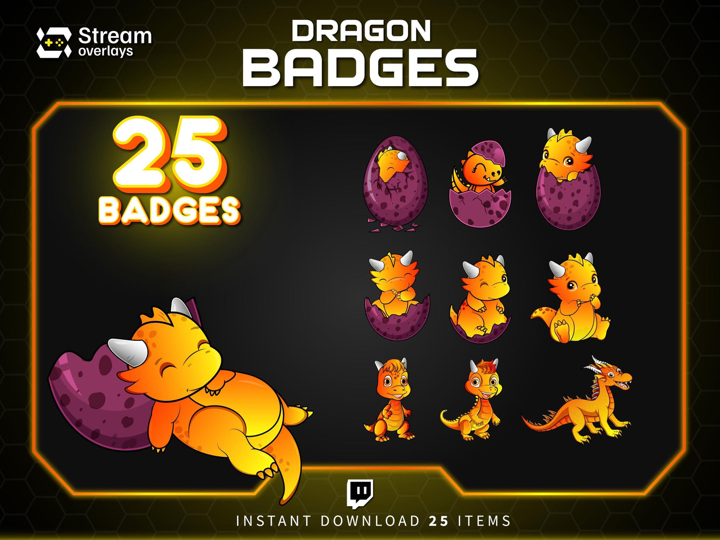 Dragon Sub Badges Bundle: Twitch, YouTube, Discord (Instant Download)