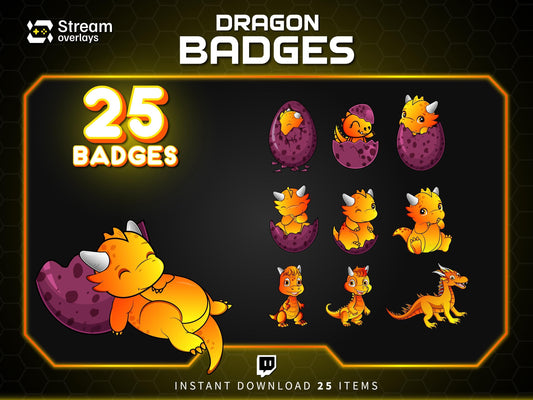 Dragon Sub Badges Bundle: Twitch, YouTube, Discord (Instant Download)