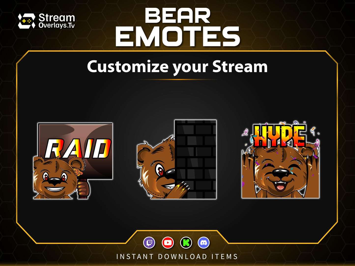 Bear Twitch Emotes Pack | Cute Bear Emoji Pack | Gamer Bear Emotes for Twitch, Discord & YouTube
