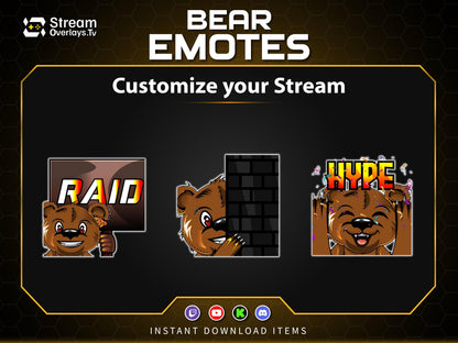 Bear Twitch Emotes Pack | Cute Bear Emoji Pack | Gamer Bear Emotes for Twitch, Discord & YouTube