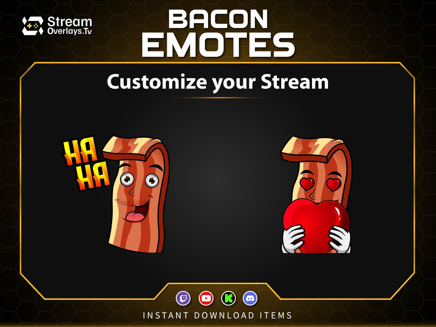 Bacon Twitch Emotes Pack | Funny Food Emojis | Cute Cartoon Emote | Emoji Set for Streamers,   Streamer Sticker, Twitch, Discord, Kick